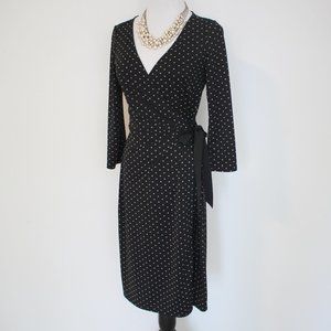 ANN TAYLOR LOFT Size 0 Black Wrap Dress Polka Dots
